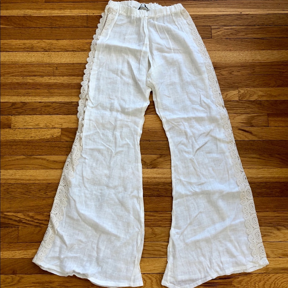 White Linen Boho Beach Pants size XS